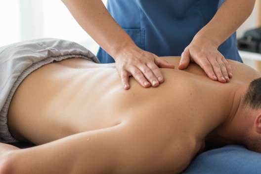 Hände massieren den Rücken eines Patienten